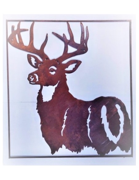 Tiere - Edelrost Tierfiguren Hirsch - Wandbild im Rahmen - 58 cm hoch - zum Aufhängen Der Hirsch filigran ausgeschnitten als Wan