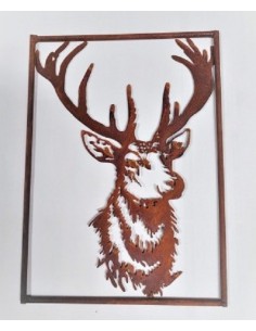 Tiere - Edelrost Tierfiguren Hirschkopf - Wandbild mit Rand - 57 cm hoch Schön filigran ausgeschnittenes Wandbild mit einem Hirs 2