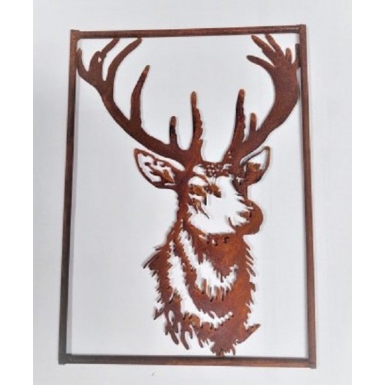 Tiere - Edelrost Tierfiguren Hirschkopf - Wandbild mit Rand - 57 cm hoch Schön filigran ausgeschnittenes Wandbild mit einem Hirs