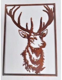 Tiere - Edelrost Tierfiguren Hirschkopf - Wandbild mit Rand - 57 cm hoch Schön filigran ausgeschnittenes Wandbild mit einem Hirs