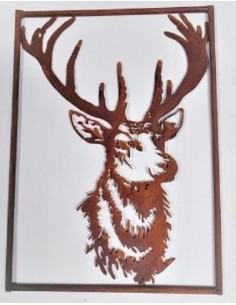 Tiere - Edelrost Tierfiguren Hirschkopf - Wandbild mit Rand - 29 cm hoch - klein Die kleine Ausführung des Hirschkopfes als Wand 2