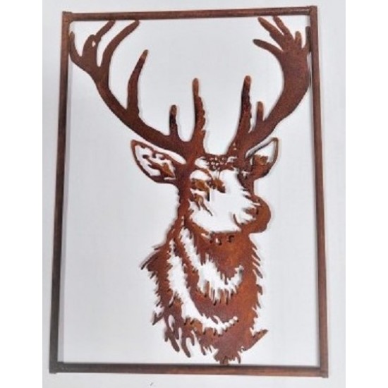 Tiere - Edelrost Tierfiguren Hirschkopf - Wandbild mit Rand - 29 cm hoch - klein Die kleine Ausführung des Hirschkopfes als Wand