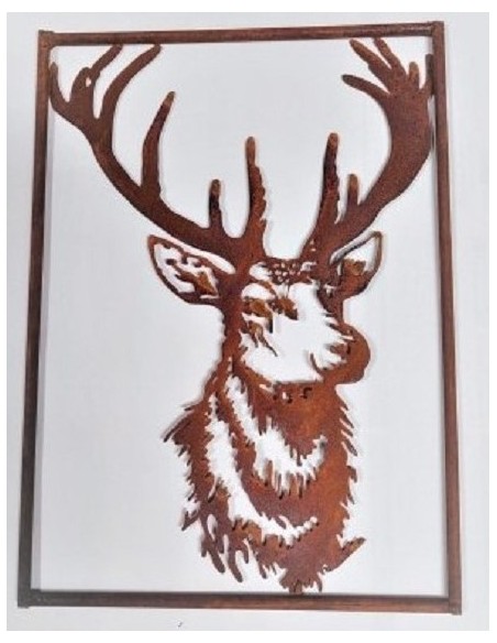 Tiere - Edelrost Tierfiguren Hirschkopf - Wandbild mit Rand - 29 cm hoch - klein Die kleine Ausführung des Hirschkopfes als Wand