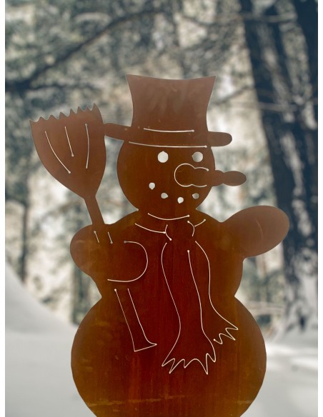 Weihnachtsdeko Schneemann auf Platte - Höhe 82 cm Schneemann auf einer Standplatte für Deine Winterliche Weihnachtsdeko Zuhause.