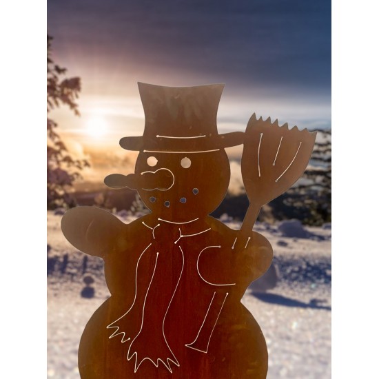 Weihnachtsdeko Schneemann auf Platte - Höhe 82 cm Schneemann auf einer Standplatte für Deine Winterliche Weihnachtsdeko Zuhause.