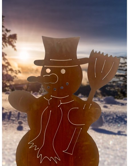 Weihnachtsdeko Schneemann auf Platte - Höhe 82 cm Schneemann auf einer Standplatte für Deine Winterliche Weihnachtsdeko Zuhause.