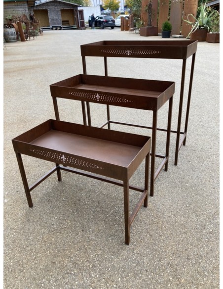 Tische, Stühle und Möbel Tisch mit Wanne aus Metall - Steps - 3er Set Die Tische aus Metall mit einem Muster auf der Vorderseite