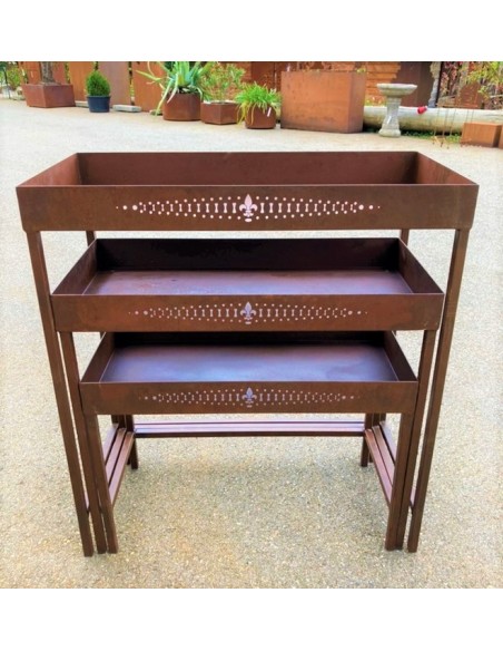 Tische, Stühle und Möbel Tisch mit Wanne aus Metall - Steps - 3er Set Die Tische aus Metall mit einem Muster auf der Vorderseite