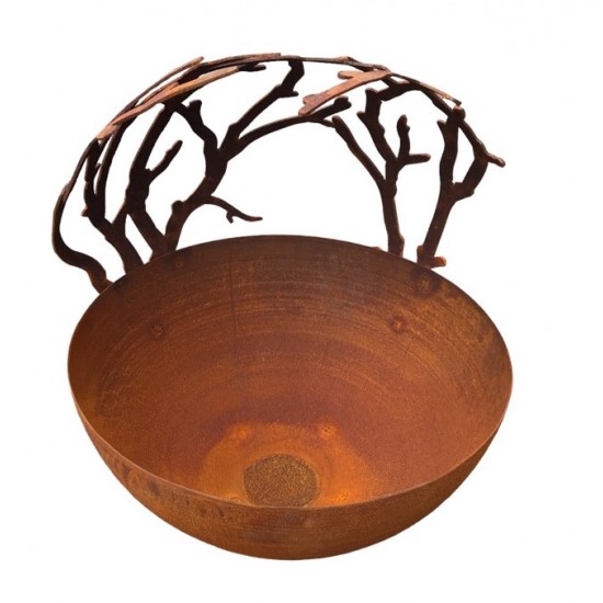 Pflanzgefäße + Schalen + Kronen Halbkugel-Schale mit überhängenden Ästen - auf Ring - Ø 40 cm Halbkugel-Schale auf einem angesch