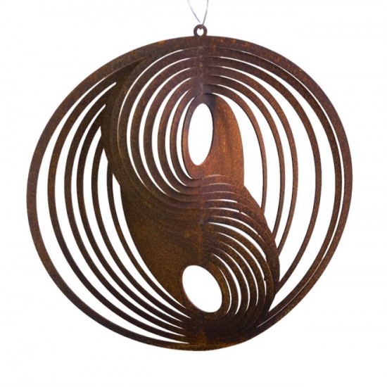 Gartendeko Rost Windspiel - Yin Yang - zum Aufdrehen - Ø18 cm - als Windspiel Schönes Windspiel mit dem Symbol -  Yin Yang - zum