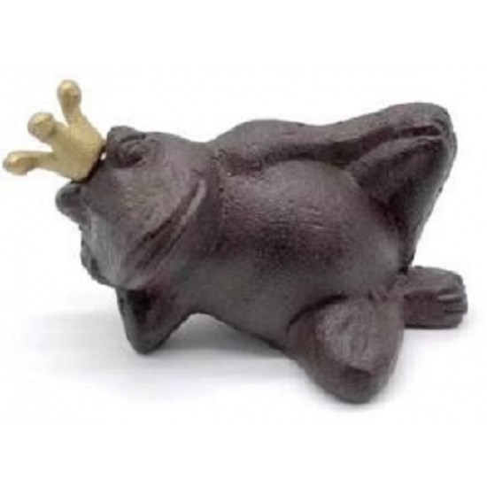 Gartendeko Gusseisen rostig - Deko aus Eisen Froschkönig liegend mit goldener Krone - Höhe 18 cm - Gusseisen Der Froschkönig chi