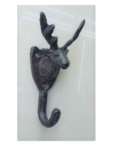 Gartendeko Gusseisen rostig - Deko aus Eisen Kleiderhaken - Hirschkopf - Höhe 11 cm - aus Gusseisen Der Hirschkopf als Kleiderha