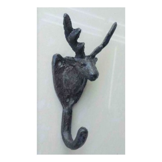 Gartendeko Gusseisen rostig - Deko aus Eisen Kleiderhaken - Hirschkopf - Höhe 11 cm - aus Gusseisen Der Hirschkopf als Kleiderha
