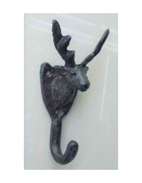 Kleiderhaken Hirschkopf Höhe 11 cm aus Gusseisen