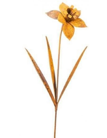 Blumen und Bäume Narzisse als Gartenstecker - 110 cm hoch Schöne Narzisse mit einer geöffneten Blüte und abstehenden Blättern al
