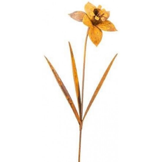 Blumen und Bäume Narzisse als Gartenstecker - 110 cm hoch Schöne Narzisse mit einer geöffneten Blüte und abstehenden Blättern al