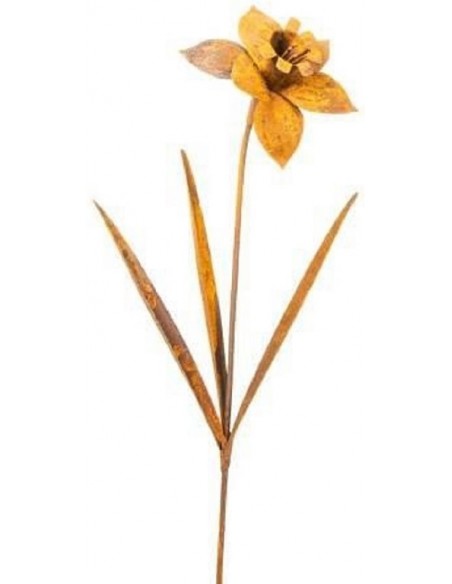 Blumen und Bäume Narzisse als Gartenstecker - 110 cm hoch Schöne Narzisse mit einer geöffneten Blüte und abstehenden Blättern al