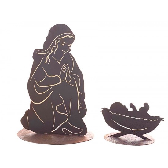 Weihnachtsdeko Heilige Maria Krippenfigur auf Platte - Höhe 87 cm - aus Metall - Heilige Familie - massiv 3 mm Materialstärke Di