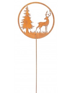 Hirsche, Wildtiere und Waldbewohner Hirsch und Tanne im Ring - Gartenstecker - Winterlandschaft - Gesamthöhe 60 cm - klein Der G
