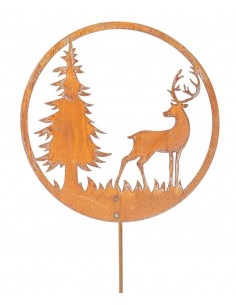 Hirsche, Wildtiere und Waldbewohner Hirsch und Tanne im Ring - Gartenstecker - Winterlandschaft - Gesamthöhe 60 cm - klein Der G 2