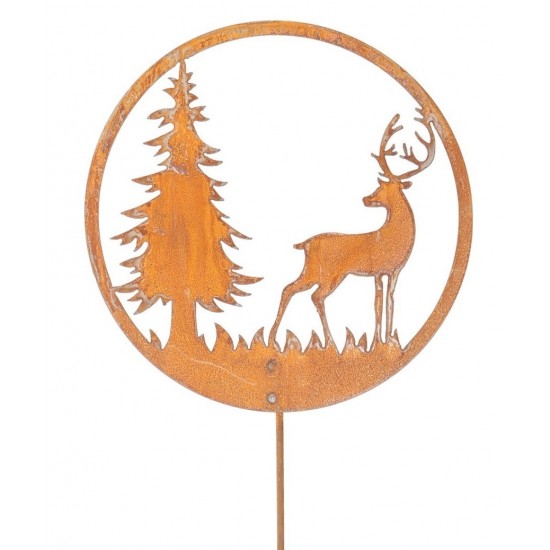 Hirsche, Wildtiere und Waldbewohner Hirsch und Tanne im Ring - Gartenstecker - Winterlandschaft - Gesamthöhe 60 cm - klein Der G