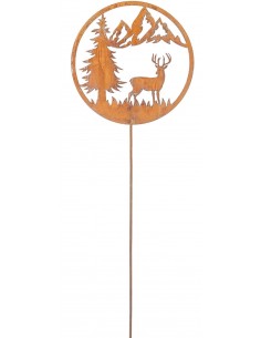Start Hirsch, Tanne und Berge im Ring - Winterlandschaft - Gartenstecker - Gesamthöhe 60 cm - Ø 22 cm - klein