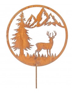 Start Hirsch, Tanne und Berge im Ring - Winterlandschaft - Gartenstecker - Gesamthöhe 60 cm - Ø 22 cm - klein  2