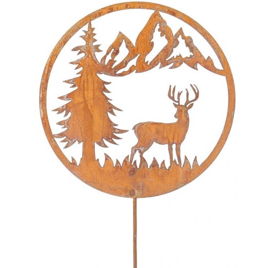 Start Hirsch, Tanne und Berge im Ring - Winterlandschaft - Gartenstecker - Gesamthöhe 60 cm - Ø 22 cm - klein 