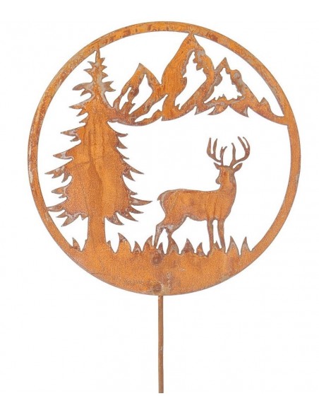 Start Hirsch, Tanne und Berge im Ring - Winterlandschaft - Gartenstecker - Gesamthöhe 60 cm - Ø 22 cm - klein 