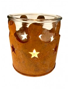 Deko Kronen aus Metall Windlicht Krone mit Sterne inkl. Glas - 10 cm Ø Schönes Windlicht zum Beleuchten für Kerzen. Der Boden is 2