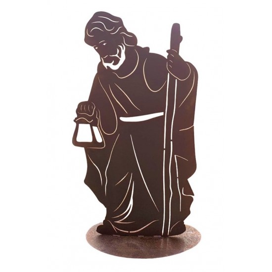 Weihnachtsdeko Josef auf Standplatte - Höhe 111 cm - Krippenfigur aus Metall - Krippenszene Heilige Familie Josef aus der Krippe