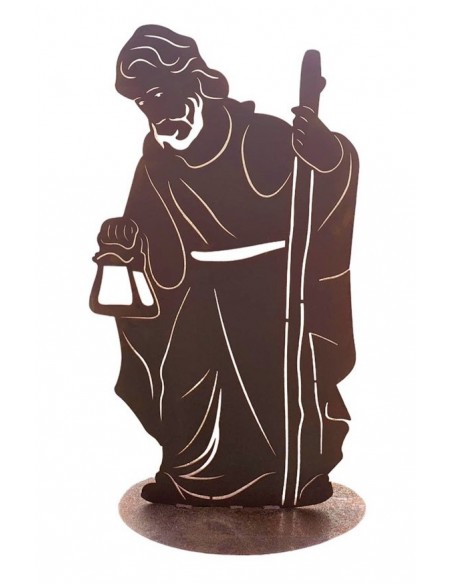 Weihnachtsdeko Josef auf Standplatte - Höhe 111 cm - Krippenfigur aus Metall - Krippenszene Heilige Familie Josef aus der Krippe