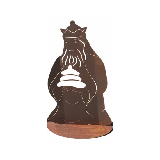 Weihnachtsdeko König 1 kniend - Höhe 100 cm - Krippen Figur - Heilige Drei Könige auf Standplatte - massiv 3 mm Materialstärke K