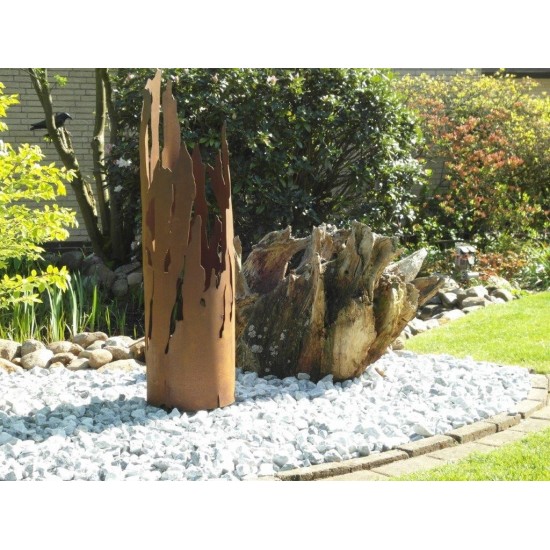 runde Rostsäulen Treibholz Deko Säule XXL 147 cm hoch als Gartenskulptur 
Höhe 147 cm,
Durchmesser 30 cm
unten mit einer Bode