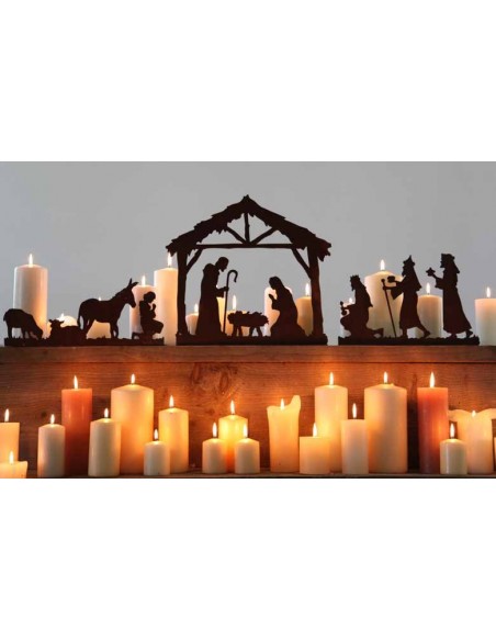 Weihnachtsdeko Aussen Krippenszene links, Schäfer Schafe und Esel , Figurenhöhe 12 cm Krippenszene links, Schäfer, Schafe und Es