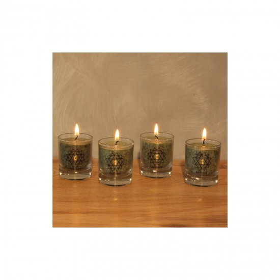 Glück CHAKRA Kerze Heilung - Grün - klein ca. 6 cm - Kerze im Glas - Palm Light Die grüne Chakra-Kerze mit der 12-blättrigen Lot