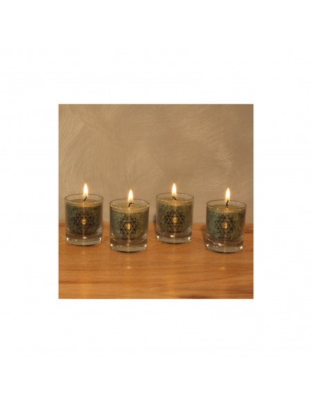 Glück CHAKRA Kerze Heilung - Grün - klein ca. 6 cm - Kerze im Glas - Palm Light Die grüne Chakra-Kerze mit der 12-blättrigen Lot