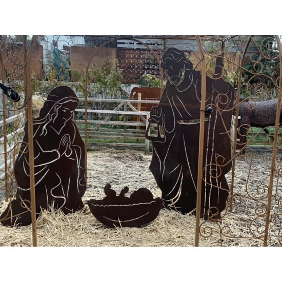 lebensgroße Krippenfiguren aus Metall für den Garten 180 cm hohe lebensgroße Krippenfiguren - Christkind - Maria - Josef - Kripp