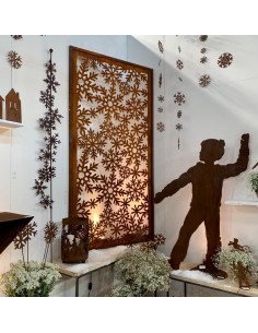 Winterdeko Sichtschutzwand - Schneeflocken Paravent - Höhe 200 cm Sichtschutz mit Schneeflockenkristallen als Motiv. Weihnachtli