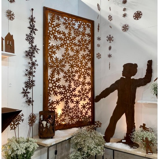 Winterdeko Sichtschutzwand - Schneeflocken Paravent - Höhe 200 cm Sichtschutz mit Schneeflockenkristallen als Motiv. Weihnachtli