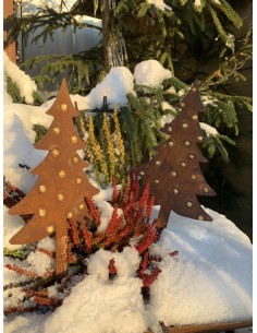 Winterdeko Kleine Weihnachtstanne mit goldenen Kugeln - Direktstecker 33 cm lang - groß 
Gartenstecker Tanne aus 2 mm Stahl mit 2