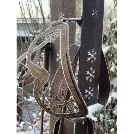 Deko Ski und Langlauf Edelrost Deko-Skier mit Stecken und Brille zum Stellen - Höhe 165 cm Schöne Edelrost Deko-Skier mit Stecke