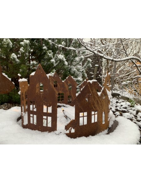 Lichthäuser Deko Ring 47 cm Ø - Lichthaus Rost zum Stellen und Aufhängen - groß