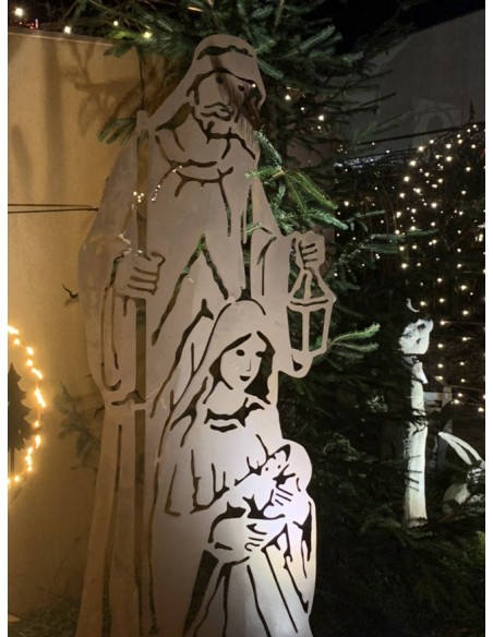 lebensgroße Krippenfiguren aus Metall für den Garten Lebensgroße Krippenfigur - Höhe 180 cm - Heilige Familie mit Josef - Maria 