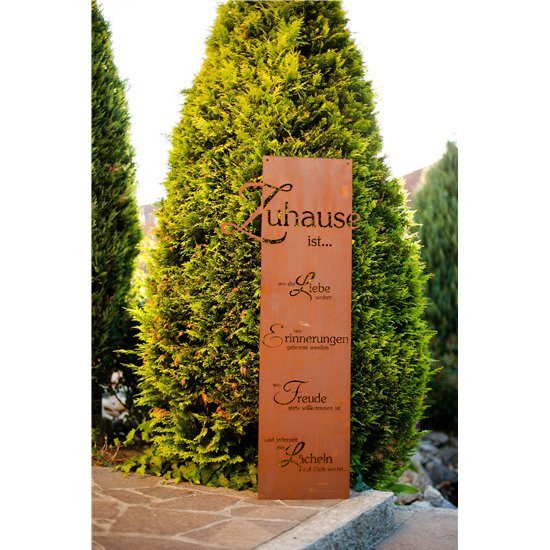 Zuhause ist, wo die Liebe wohnt, wo Erinnerungen ..., wo Freunde ..., wo ein Lächeln... - Blechschild - Höhe 120 cm