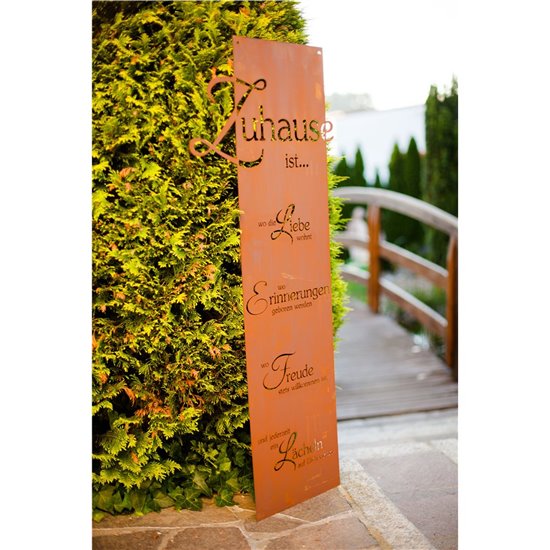 Zuhause ist, wo die Liebe wohnt, wo Erinnerungen ..., wo Freunde ..., wo ein Lächeln... - Blechschild - Höhe 120 cm