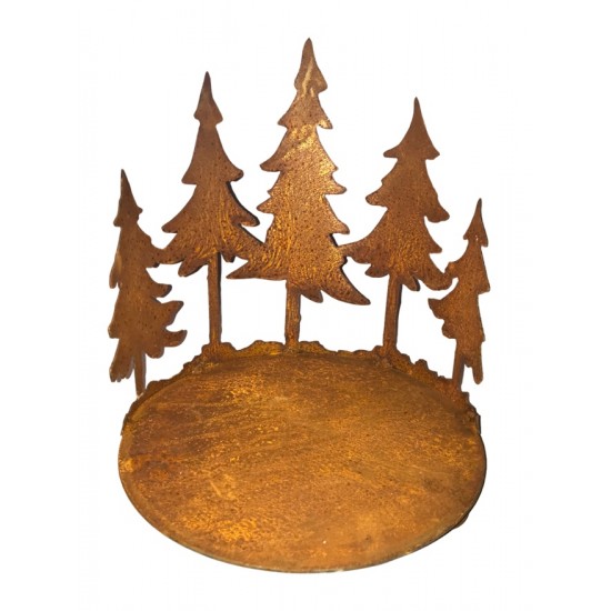 Weihnachtsdeko Kerzentablett mit 5 Tannen - groß - 30 cm hoch - Ø 25 cm - Tannentablett Schönes Tannentablett auf Kugeln bietet