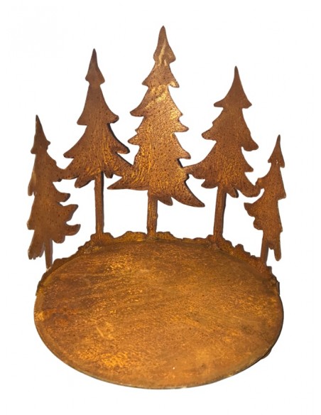 Weihnachtsdeko Kerzentablett mit 5 Tannen - groß - 30 cm hoch - Ø 25 cm - Tannentablett Schönes Tannentablett auf Kugeln bietet