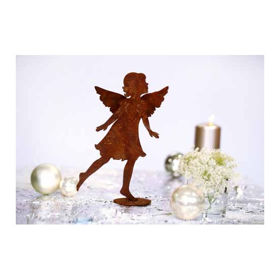 Putten Engel und Engelskinder (Putto) Gartenengel - Barbara - klein auf Standplatte - Gr. 1 Höhe 25 cm Edelrost Gartenengel "Bar