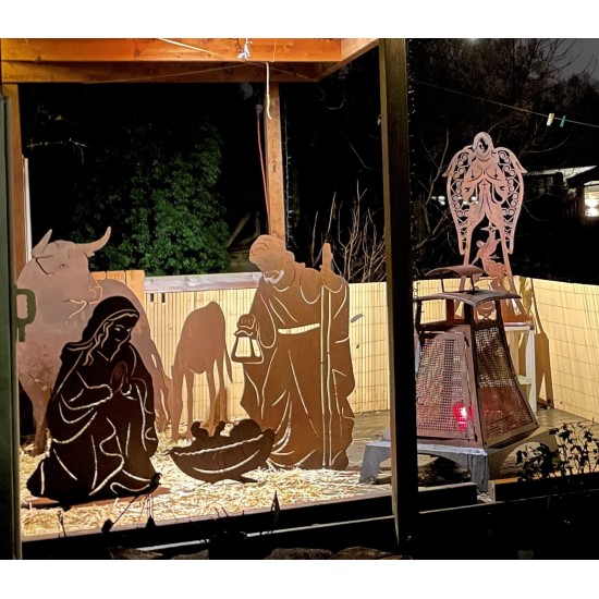 Weihnachtsdeko Ochs und Esel Set - Krippen Figuren - Heilige Familie - massiv 3 mm Materialstärke Ochs und Esel auf einer Standp